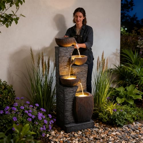 38.2" Tall Water Fountain Outdoor Garden 4 Tiers Modern Fountains