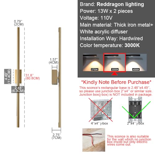 Only Suitable for Small Junction Box Set of 2 Hardwired Gold Wall Sconces (2 Count)