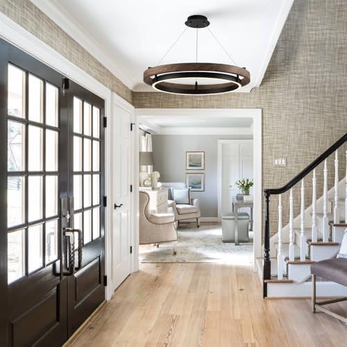 LED Ring Chandelier Dimmable Black Walnut Wood Chandeliers