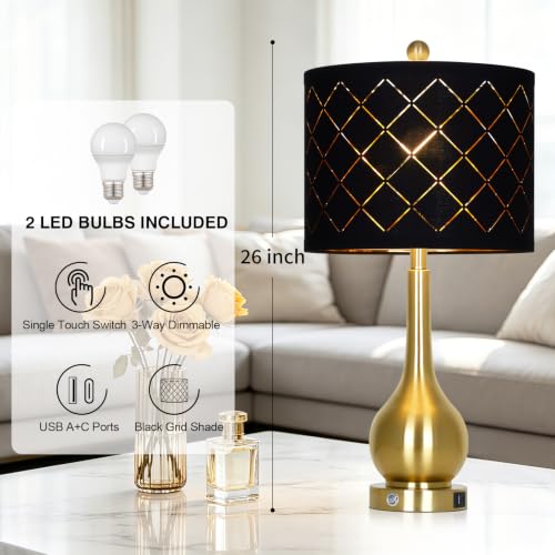 26" Gold Table Lamps Set of 2 for Bedroom Nightstand & Living Room (2 Count)