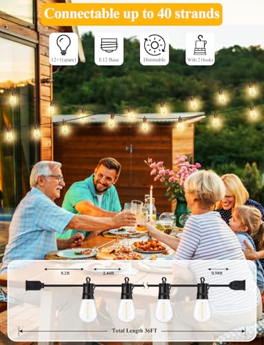 36FT LED Outdoor String Lights for Patio Decor