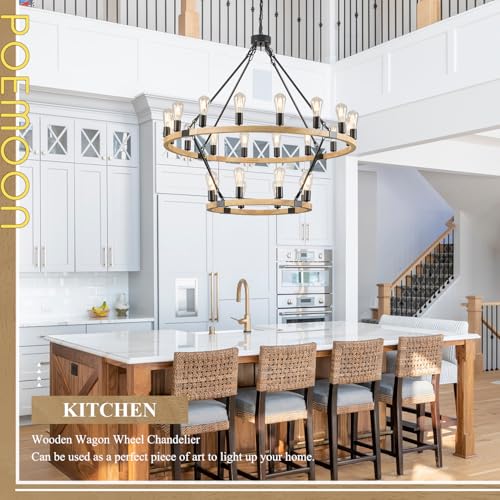 Natural Wooden Wagon Wheel Chandelier 24