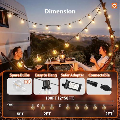 Outdoor String Lights 100FT G40 with APP 54 LED Shatterproof Bulb (100 Foot)