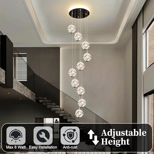 10 Light High Ceilings Long Chandeliers Modern Crystal Staircase Chandelier Hanging Flush Mount Lighting Fixtures Long Raindrop Hanging Chandeliers for Staircase (127 Count)