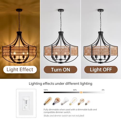 25.6" Large Rattan Chandelier