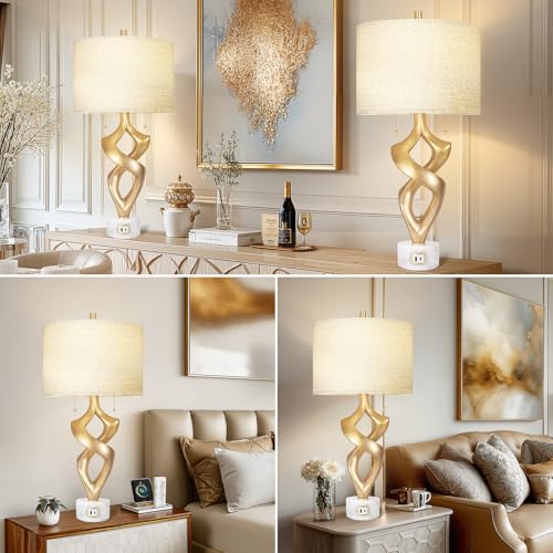 31” Tall Sculptural Table Lamp Set of 2 with USB Ports for Bedroom (2 Count)