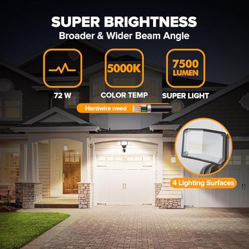 2 Pack 72W 7500LM LED Security Lights Motion Sensor Light Outdoor