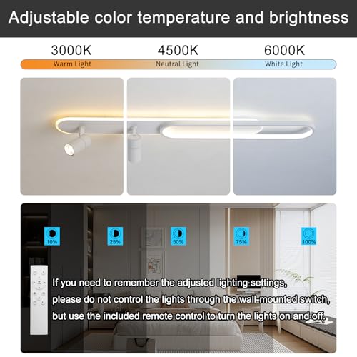 Modern LED Ceiling Light 39" Linear Ceiling Light with 2 Spotlight