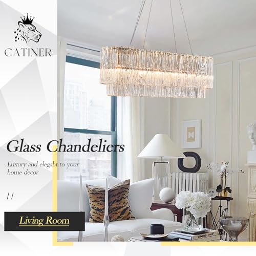 35.5" Rectangle Crystal Glass Chandelier 6