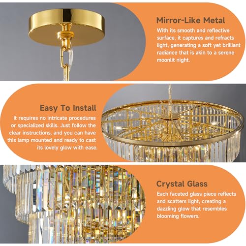 48 Inch Gold Tiered Crystal Tube Chandelier