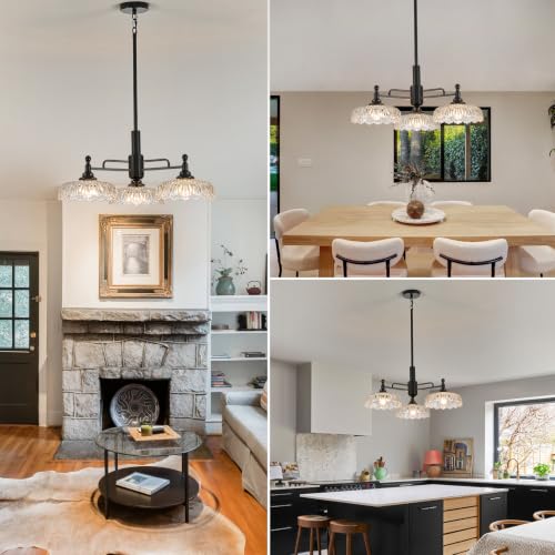 Chandeliers Black Modern Pendant Lighting Fixtures 3 Lights Chandelier Clear Glass Hanging Lamp for Island Dining Room Living Room
