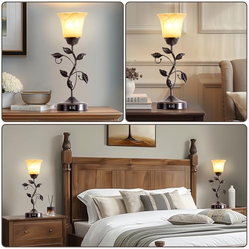 Set of 2 Touch Vintage Bedroom Leaf Table Lamps with 2 USB Ports (2 Count)
