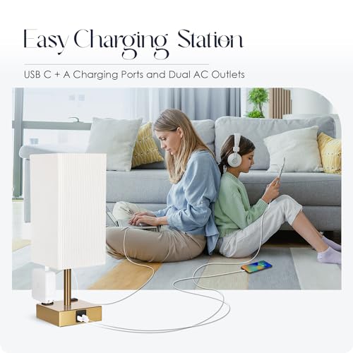 Set of 2 Bedside Table Lamp 3 Way Dimmable Nightstand Lamp with USB C & USB A Charging Port (2 Count)