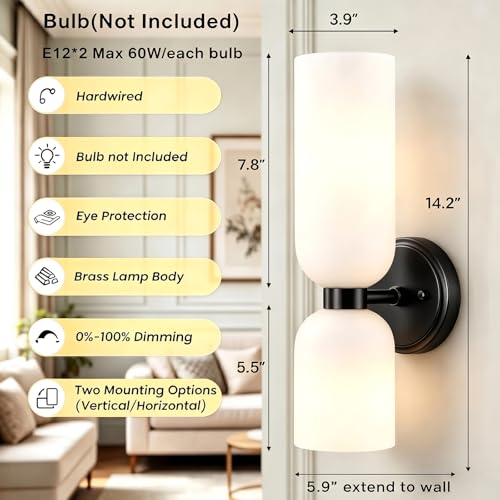 Black Wall Sconces Set of 2 Modern Farmhouse 2 (2 Count)