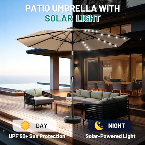9FT Patio Umbrella with Solar Lights