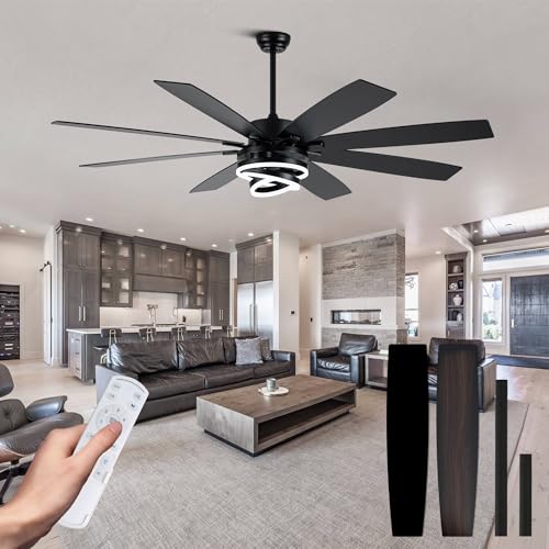 72 Inch Black Modern Ceiling Fans with Lights