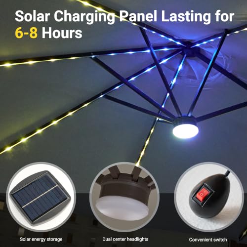15 Ft Umbrella Outdoor Patio Solar Lights with Base