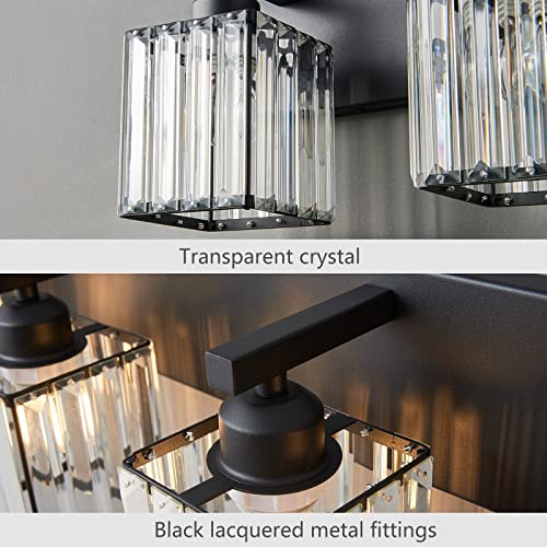 Modern 2 Light Black Crystal Bathroom Vanity Wall Light