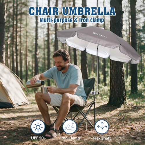 Chair Umbrella with Universal Clamp Adjustable 47 inches and 360° Swivel & UPF 50+ Protection Portable Sun Umbrella