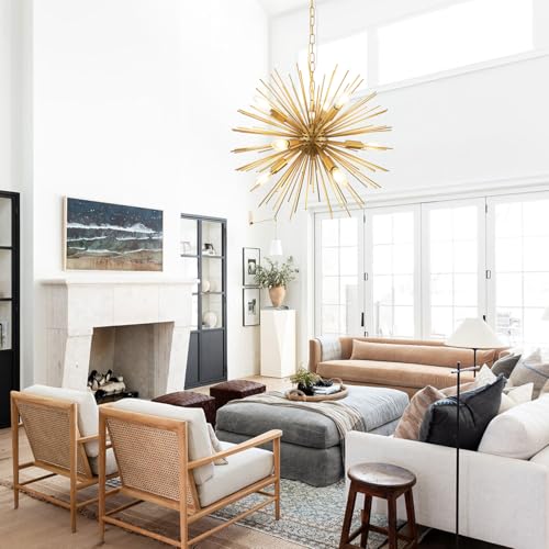 20in 9 Lights Gold Sputnik Chandelier Modern Mid