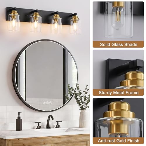4 Light Black and Gold Bathroom Vanity Light