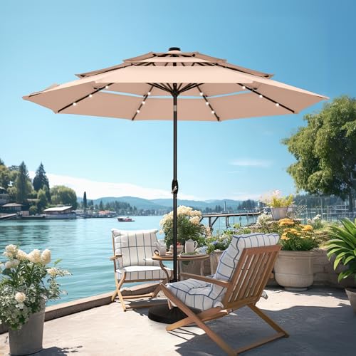 10ft 3 Tier Outdoor Patio Umbrella with 24pcs LED Lights