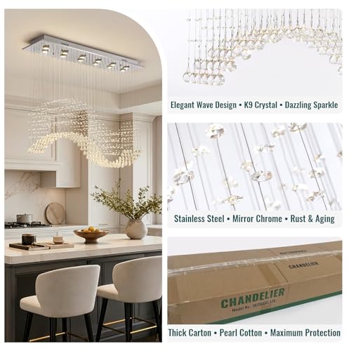 Rectangular Flush Mount Wave Chandelier for Dining Room