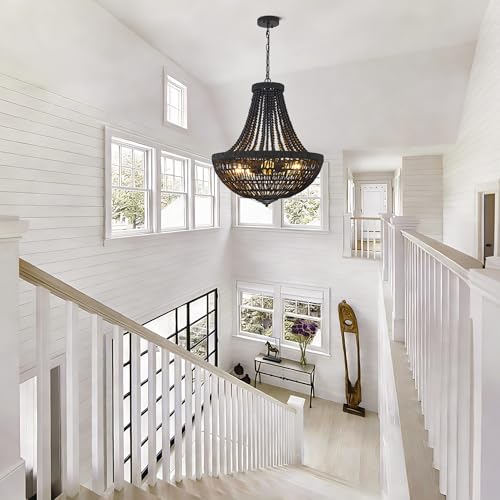 22" Boho Wood Beaded Chandelier