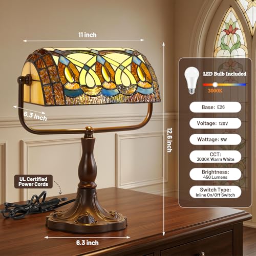Bankers Lamp Vintage Geometric Stained Glass Desk Lamp