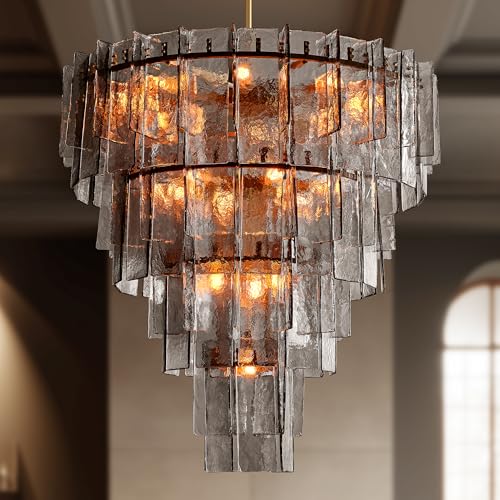 47 Inch Gold Tiered Smoky Glass Chandelier
