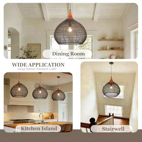 Large Black Rattan Pendant Light