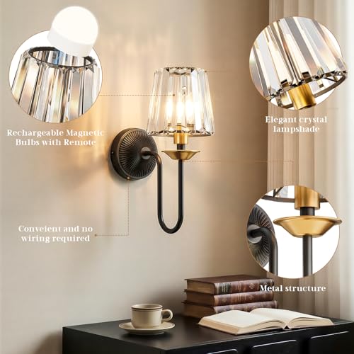 Black and Gold Battery Operated Wall Sconces Set of Two