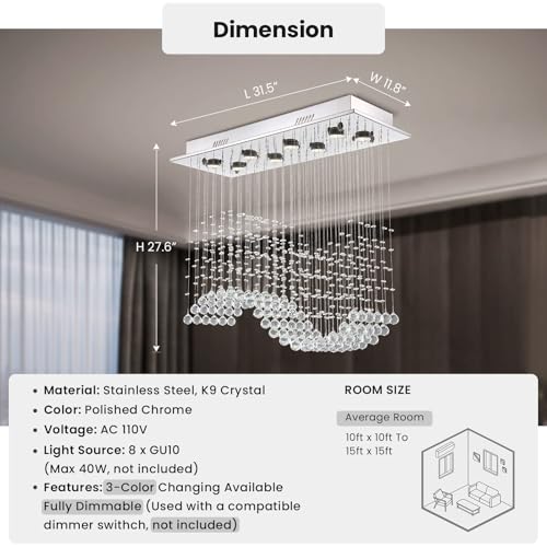 Modern Rectangular Wave Raindrop Crystal Chandelier Ceiling Light