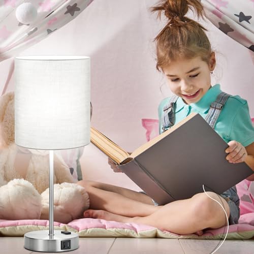 Set of 2 Grey Touch Control Table Lamps with 2 USB Ports & AC Outlet (2 Count)