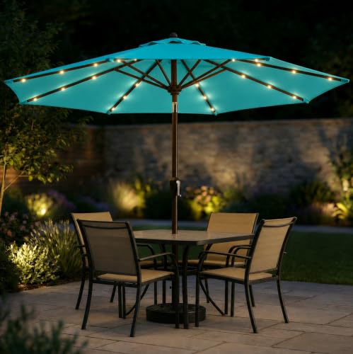 10FT Solar Patio Umbrella with Lights