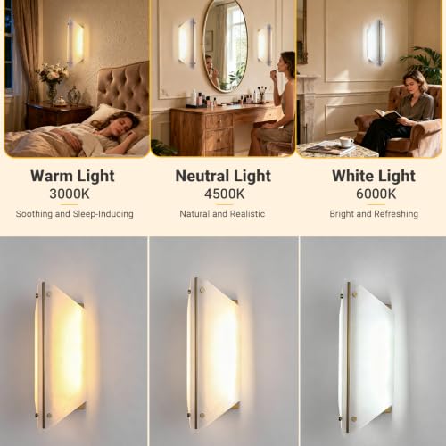Alabaster Wall Sconces Bathroom Vanity Light Gold 13.8" 1 Pack