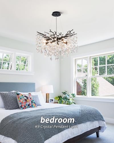 Modern Tree Branch Crystal Chandelier Luxury Blacl Crystal Pendant Lighting 23.6" Contemporary 8