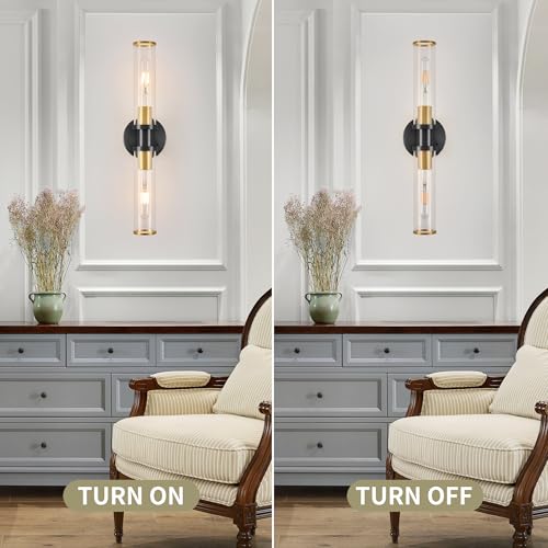 Black & Gold Wireless Battery Operated Wall Sconces with Remote (2 Count)