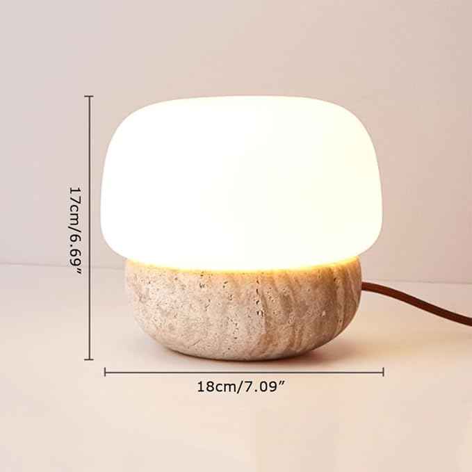 Japanese Wabi-Sabi Table Lamp, Mini Minimalist Desk Lamp with Natural Stone Base, Cute Bedside Light Home Décor Nightstand Lamp, Ideal for Bedroom Living Room Study Room