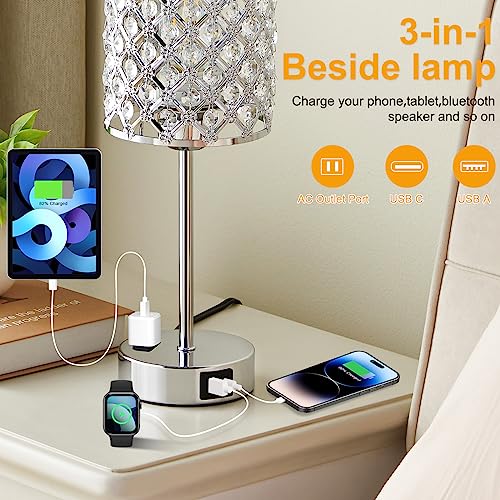 Sliver Crystal Table Lamps for Bedroom Set of 2 (2 Count)