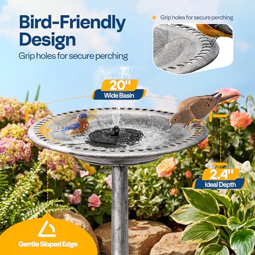 Bird Bath with Solar Fountain for Outside