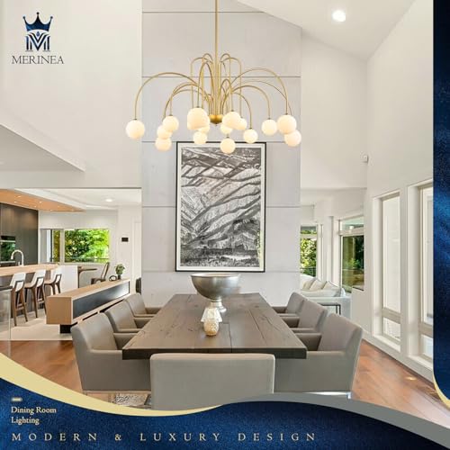 Gold Sputnik Chandelier with Milk Glass Globe 18 Lights L59 Inch