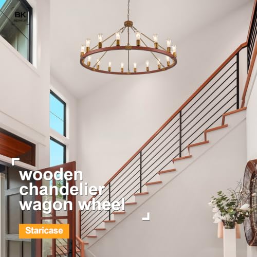 Farmhouse Wagon Wheel Chandelier 47" Rustic Gold Chandelier for Dining Room