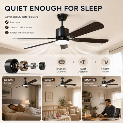 42 Inch Ceiling Fans with Lights and Remote Control (Black / 42 inches)