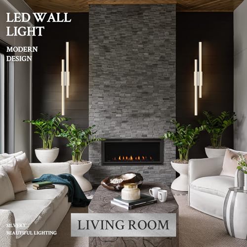 LED Wall Sconce Silver Modern Remote Wall Light Fixtures for Living Room