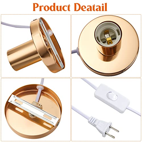 2 Pcs Polished Metal Desktop Lamp Base E26 E27 Screw Light Bulb Holder Sockets Night Light Base Lamp Replacement for Holding Bulb 6 Feet Cord on Off Switch Plug (2 Count)