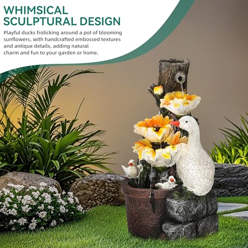 AUTODAYA 19" Sunflower & Duck Water Fountain Indoor Outdoor with LED Lights