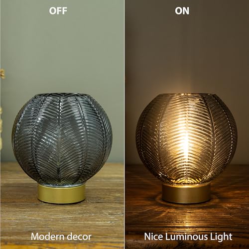 Battery Operated Decorative Glass Table Lamp with Timer Grey