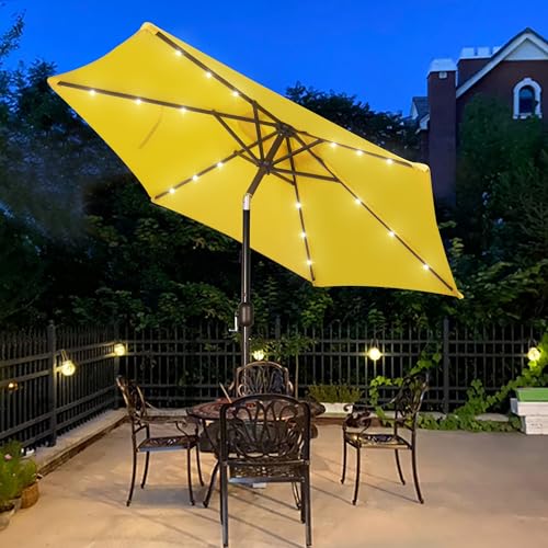 7.5 ft Solar Umbrella 18 LED Lighted Patio Umbrella Table Market Umbrella with Tilt and Crank Outdoor Umbrella for Garden