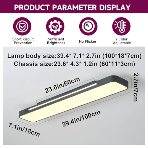 Modern LED Ceiling Light with Remote 39in Flush Mount Light Fixture